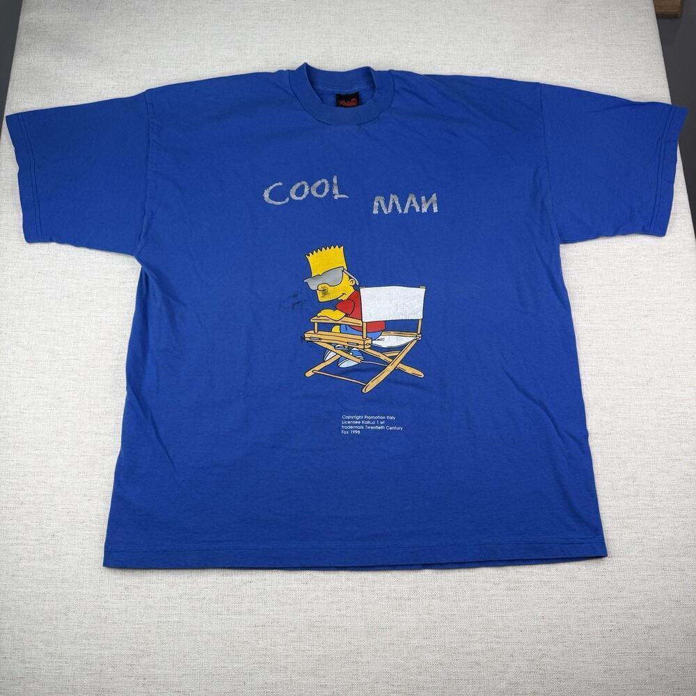 Simpsons Vintage 90s T-Shirt Men's XL Cool Man Bart Simpson 1998 Kailua Blue Fox - Picture 2 of 8